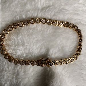 Gold plated heart tennis bracelet